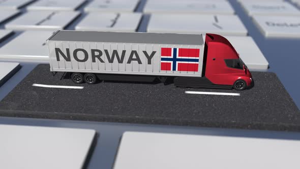 Flag of Norway on Moving Truck and Computer Keyboard