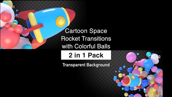 Cartoon Space Rocket Transitions with Colorful Balls Pack