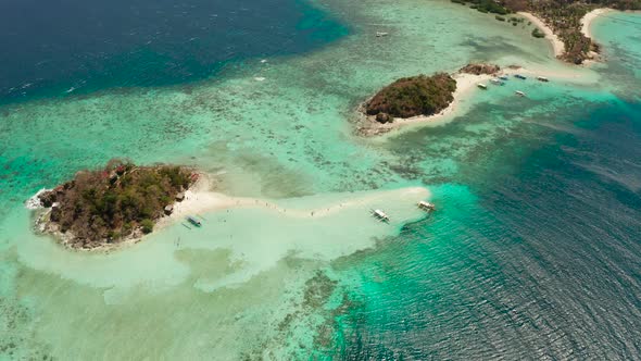 Small Tropic Island with a White Sandy Beach, Top View