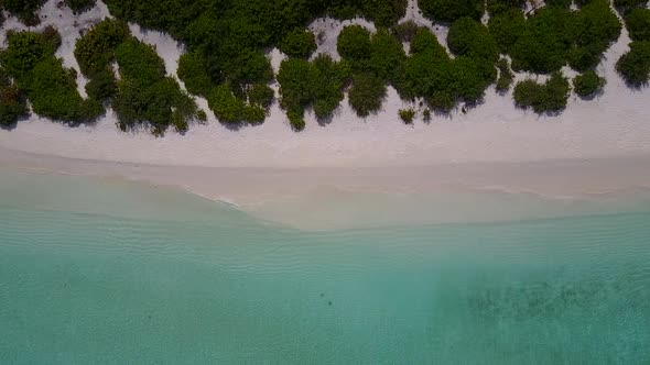 Aerial travel of coastline beach by lagoon with sand background
