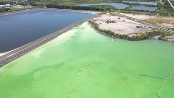 aerial of Piney Point phosphate dam break danger site, phosphate pool cleanujp