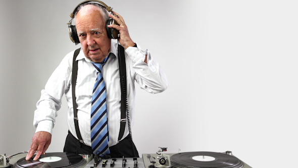 Very Funky Elderly Grandpa Dj Mixing Records 15