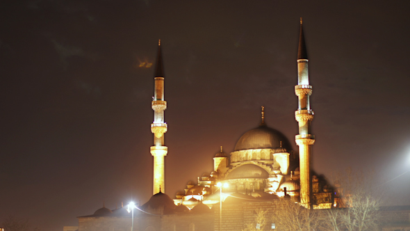 Yeni Cami Mosque In Istanbul Night