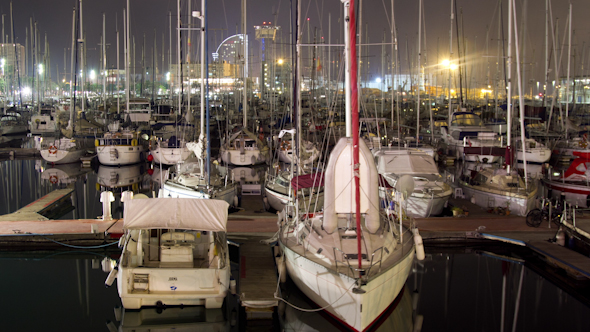 Barcelona Port Vell Harbour Boats Night 1