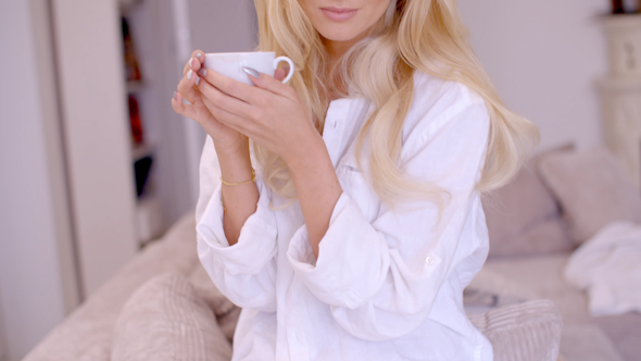 Young Woman Smiling In Pleasure Enjoying Coffee 3