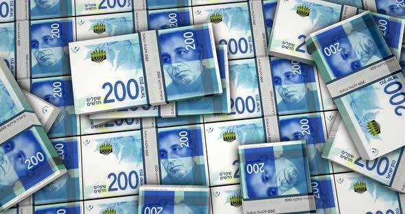 Israeli shekel money banknotes packs surface