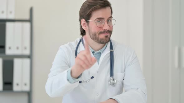 Portrait Young Male Doctor Talking Video Call