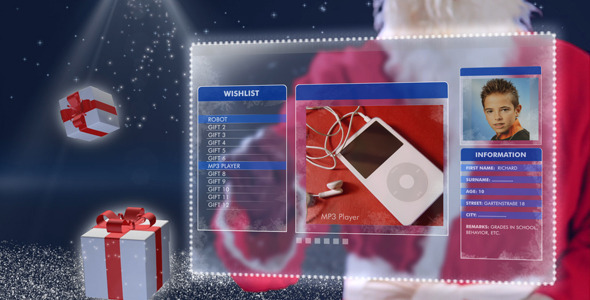 Santa Claus choosing gifts. Wishlist-Touchscreen 