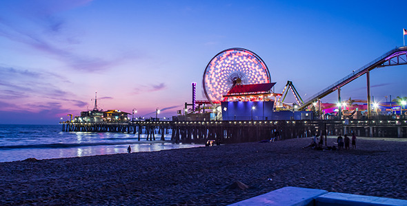 Night Fall On Santa Monica Pier And Pacific Park