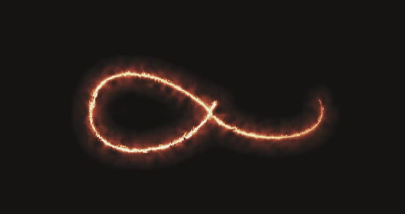 Animation Appearance of Infinity Shape From Orange Fire on Dark Background