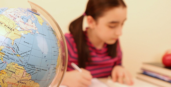 Schoolgirl Doing Her Homework