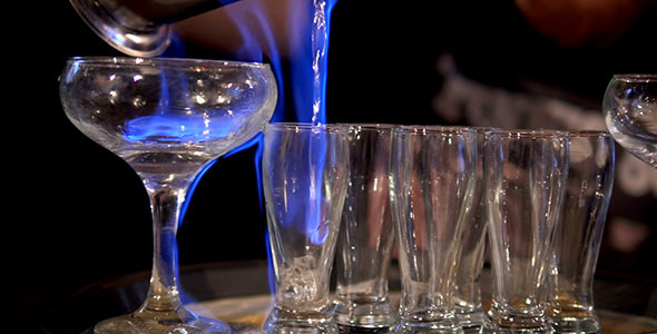 Burning Alcohol Cocktail In Shots