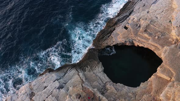 Aerial View of Giola Natural Pool Lagoon and Mediterranean Sea, Thassos Island, Greece