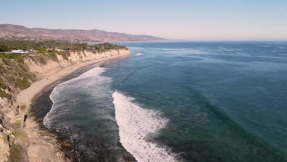 Drone footage of the park Point Dume. Cliff view.