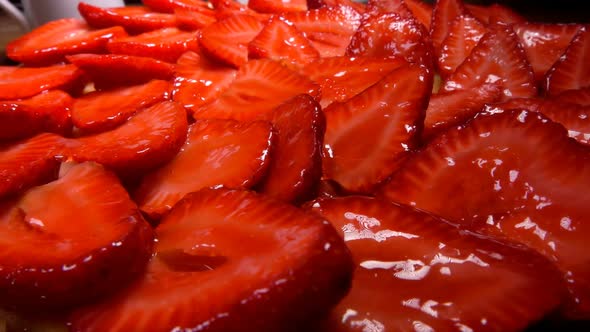 Panorama of Delicious Strawberry Pie with Strawberry Slices
