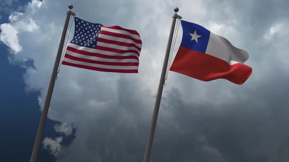 Waving Flags Of The United States And The Chile 4K