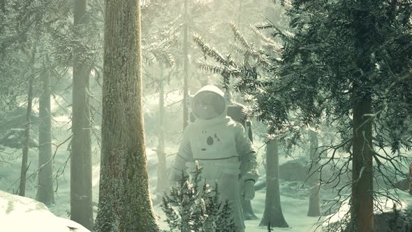 Astronaut Exploring Forest in Snow alt