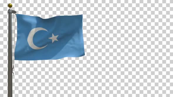 East Turkestan Flag / Uyghur Flag on Flagpole with Alpha Channel - 4K