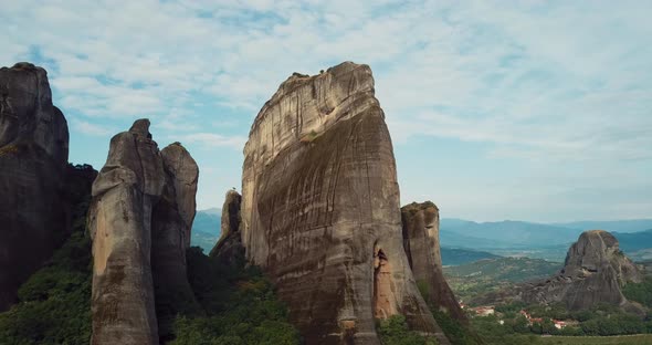 Aerial View Of The Mountains And Meteora Monasteries In Greece