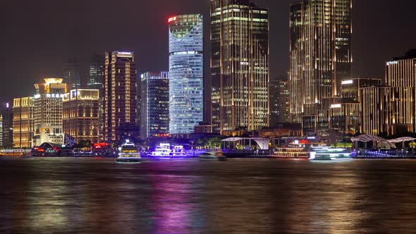 Shanghai River Cityscape  Pan Up