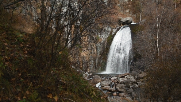 The Korbu Waterfall In Mountains Of Altay Republic