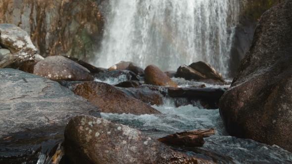 The Korbu Waterfall In Mountains Of Altay Republic