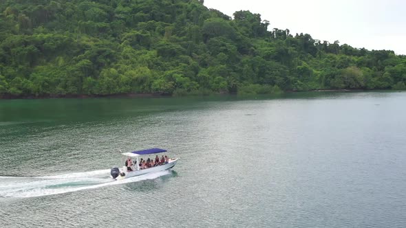 cinematic shot of a small motor boat in the Indian Ocean off Madagascar