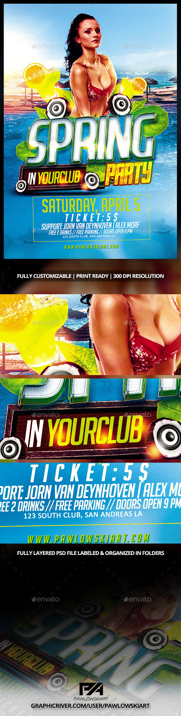 Spring Party Flyer PSD Template
