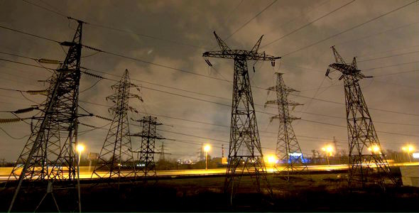 Transmission Lines and Clouds at Night