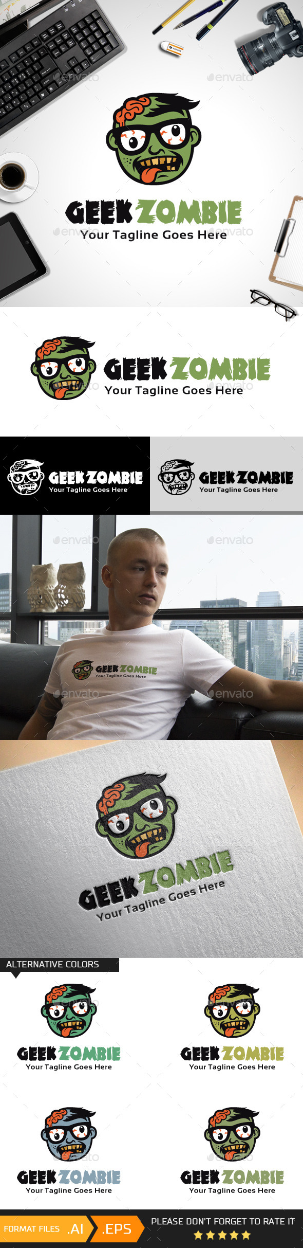 Geek Zombie Logo Template