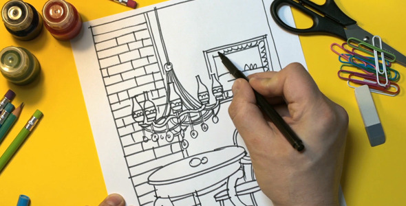 The Man Draws a Sketch on Architectural Topics