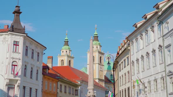 Ljubljana Street with Historical Architectural Buildings