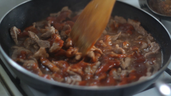 Meat Stewed and Fried in a Pan