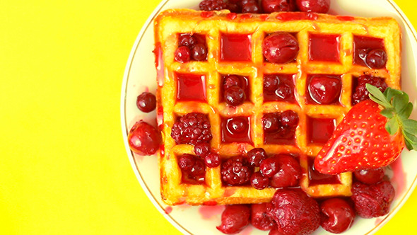 Strawberries and Waffle with Red Berries