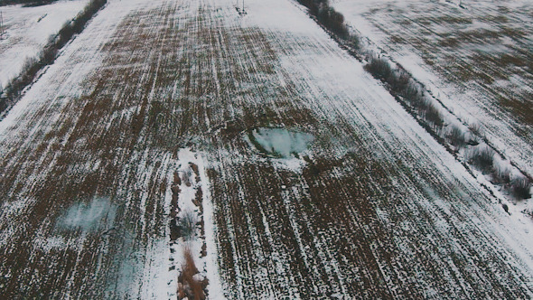 Flying Over Winter Agricultural Fields