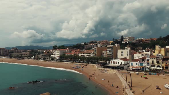 Panoramic Top View on Sunny Beach Coastline in Small Resort Area