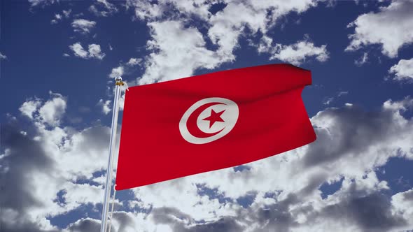 Tunisia Flag With Sky 4k