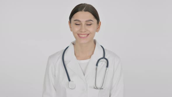 Spanish Female Doctor Smiling on White Background