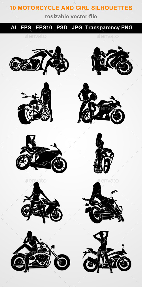 10 Motorcycle and Girl Silhouettes