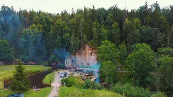 Anfabrika Rocks and Cellars, Ancient Sandstone Caves, Ancient Chambers in Ligatne, Latvia 4K Video