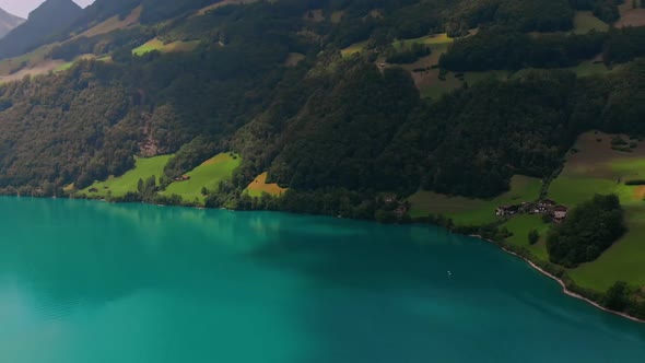 Colorful Green Lake at Alps Switzerland Europe