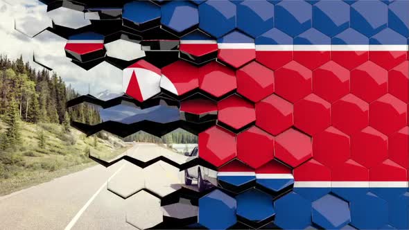 North Korea Flag Hexagon Transition - 4K Resolution