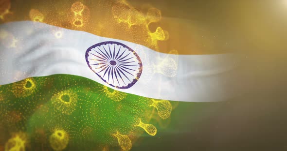 India Flag With Corona Virus Bacteria alt