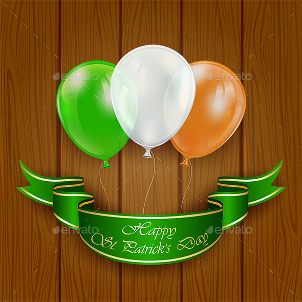 Patricks Day Balloons on Wooden Background