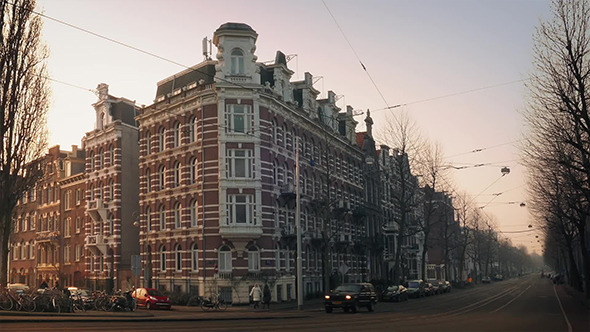  Grand Old Building On City Corner In Evening