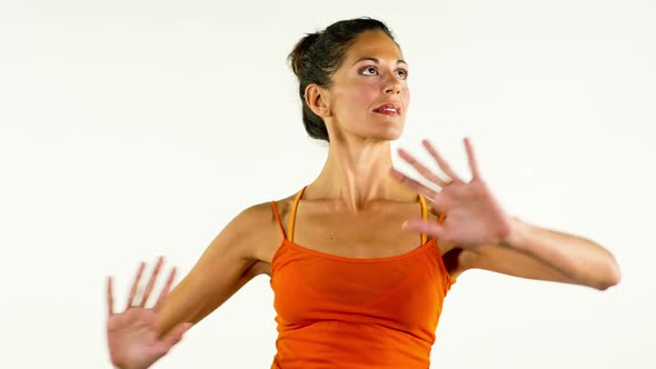 Yoga Teacher Poses On A White Background 7