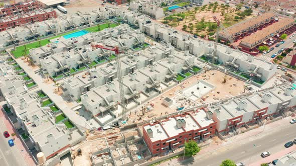 Aerial View. Big Construction Crane, Close Up. Construction Crane on a Building Background, Spain