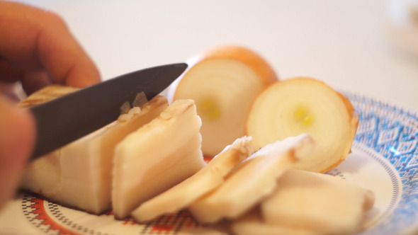 Slicing off the Cured Pork Fat 1