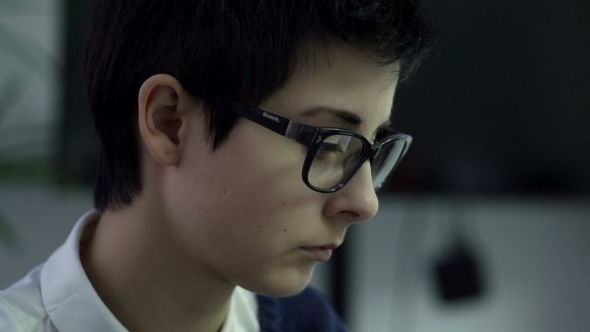 Woman Hand Typing On Laptop Keyboard alt