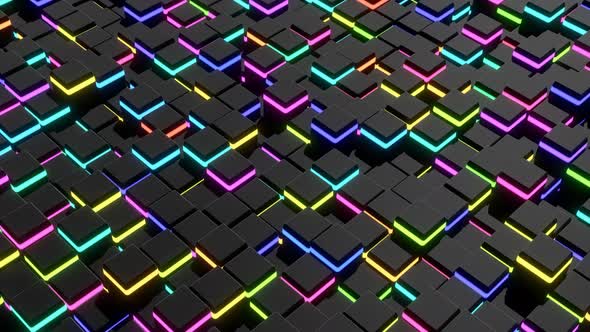 Waves of Cubes on Plane and Neon Lights